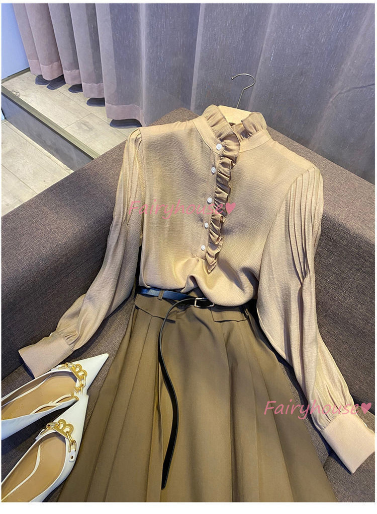 ワンピースセットレディース 40代 きれいめワンピース 秋冬 長袖ブラウス Aラインスカートセットアップ オシャレ大人韓国風大きいサイズ 通勤ol 30代 50代 激安ブランド