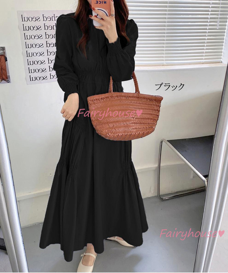 ワンピース レディース 40代 きれいめ マキシワンピース 秋服 長袖ワンピース 黒 無地 Aラインスカート ひざ下 オシャレ カジュアル韓国風 体型カバー 50代 Y Fairyhouse 通販 Yahoo ショッピング