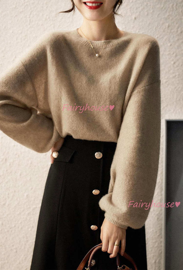 ニットトップス レディース 秋冬 40代 長袖 ニットトップス 無地パフスリーブ セーター白 ショット丈ニットソー ゆったりニットインナー 大人 オシャレ 50代 Y2548 Fairyhouse 通販 Yahoo ショッピング