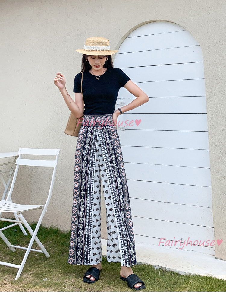 ワイドパンツ レディース ロング丈 通勤 ボヘミア風プリント ストレートズボン シフォン ボトムス ハイウエスト カジュアル おしゃれ 着痩せ  ゆったり40代 :y289289:FairyHouse - 通販 - Yahoo!ショッピング