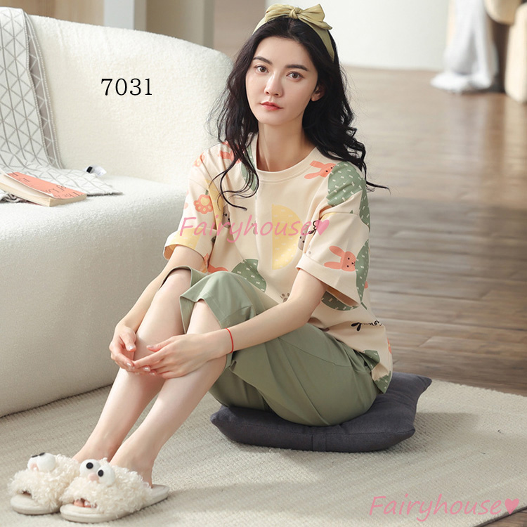 パジャマ ルームウェア レディース 春夏 半袖パジャマ 可愛いルームウェア カートン 七分丈パンツ上下セット パジャマ 女性 部屋着 カジュアル 快適 韓国風 Y2331 Fairyhouse 通販 Yahoo ショッピング