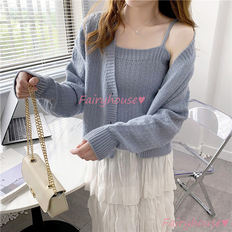 ニットカーディガン2点セット レディース 春新作 40代 長袖ニットカーディガン 無 キャミトップス 見事な