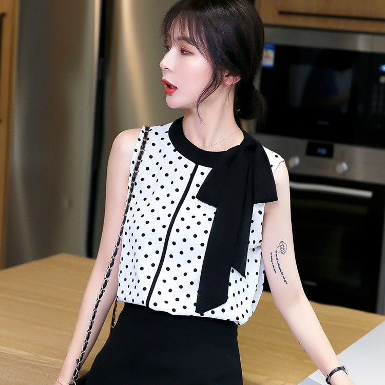 ブラウス レディース ドットブラウス 夏 40代 トップス きれいめ 蝶結び ノースリーブ 丸首 カジュアル 可愛い オフィス おしゃれ 韓国風 2色 Y Fairyhouse 通販 Yahoo ショッピング