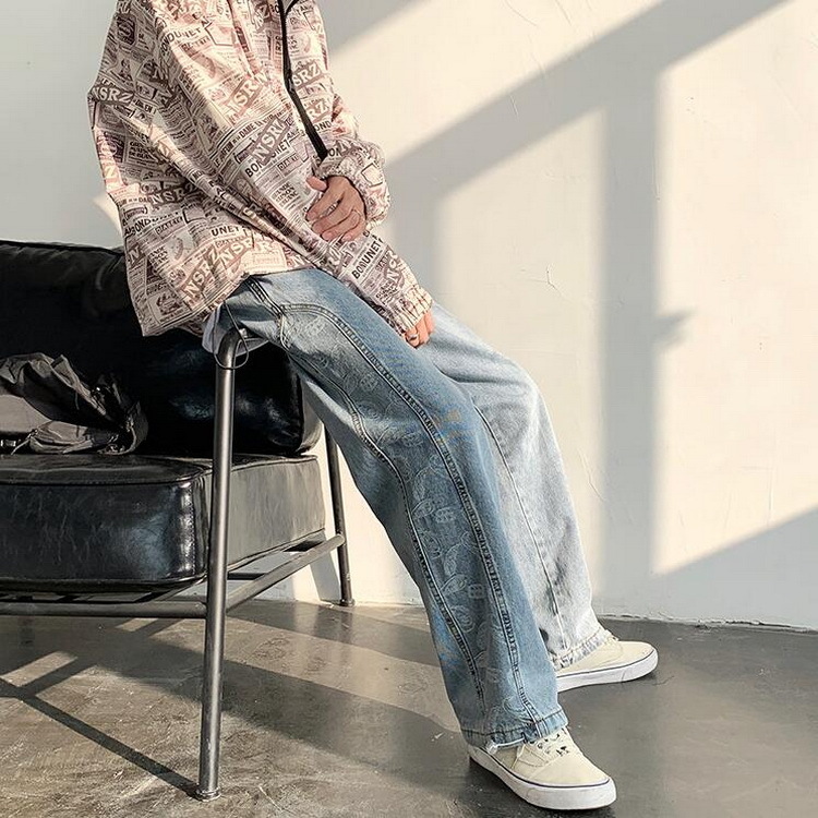デニムパンツ メンズ ジーパン Gパン ジーンズ ワイドルック 切り替え デニム ストレート ロングパンツ ゆったり 裾ドローストリング  韓国ファッション :y622565:FairyHouse - 通販 - Yahoo!ショッピング