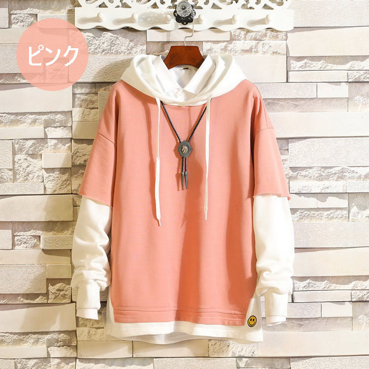 スウェットパーカー メンズ 長袖 配色パーカー 春服 春秋 プルオーバーパーカー フェイクレイヤード 人気 通学 通勤 カッコイイ オシャレカジュアルトップス Y Fairyhouse 通販 Yahoo ショッピング