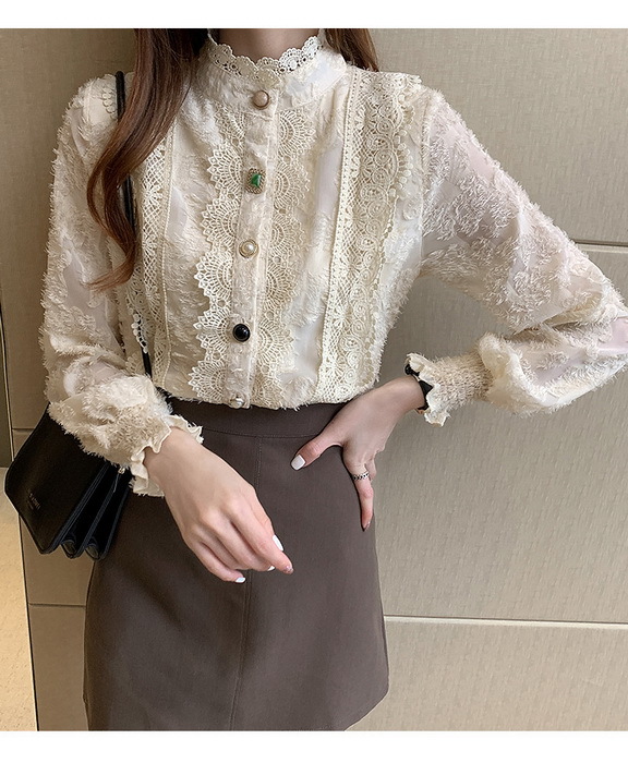 ブラウス レディース 素晴らしい 40代 春夏秋 長袖トップス 白レースシャツ オシャレブラウス