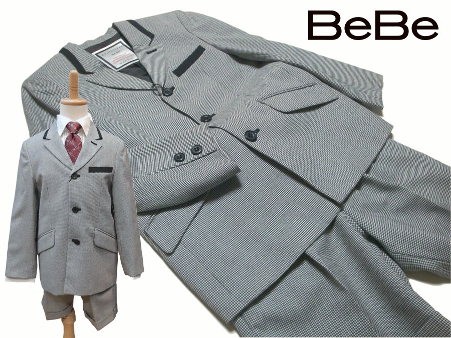 ベベ フォーマル4点セット 120cm BeBe（ベベ） ジャケット ハーフパンツ スーツ 千鳥格子 卒園 入学