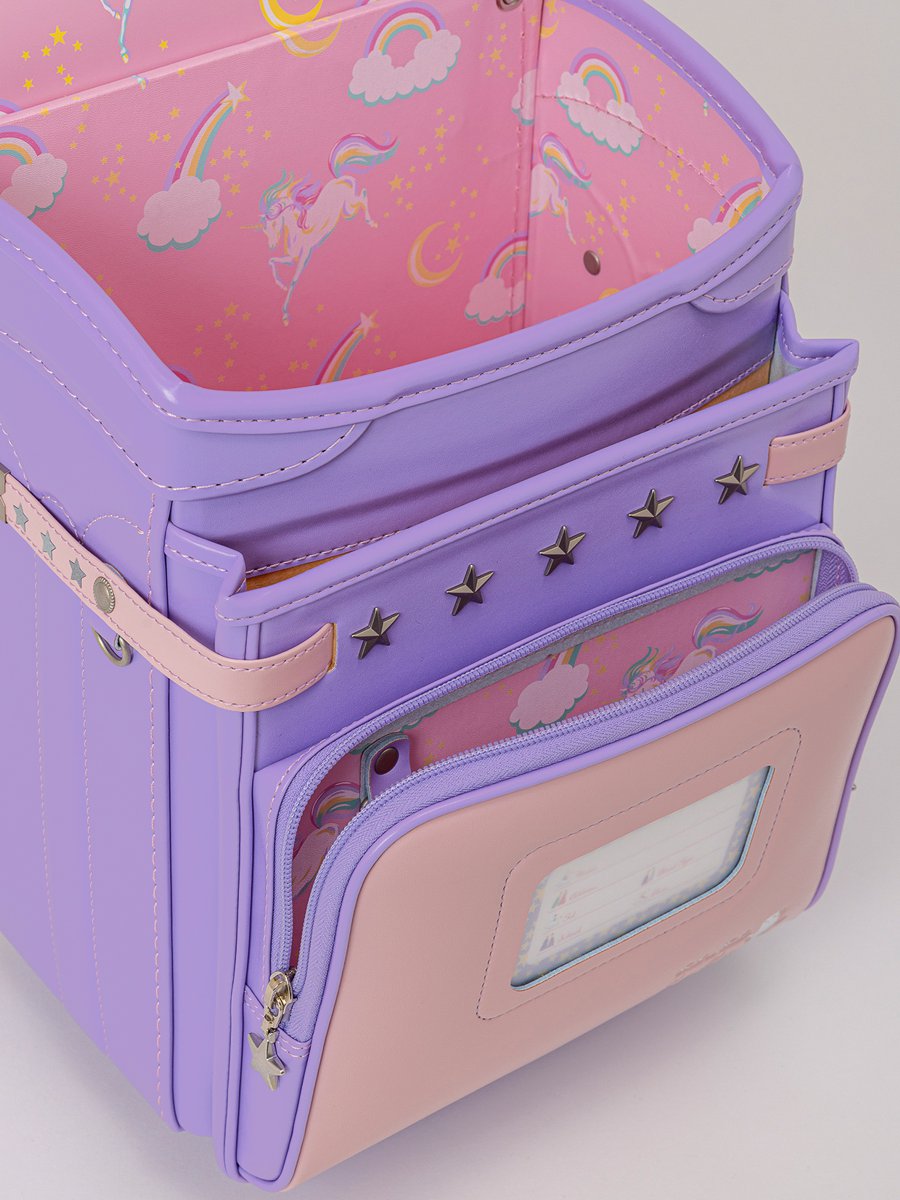fafaランドセル クラリーノ スカラップ刺しゅう キューブ型 POWDER PINK×LILAC