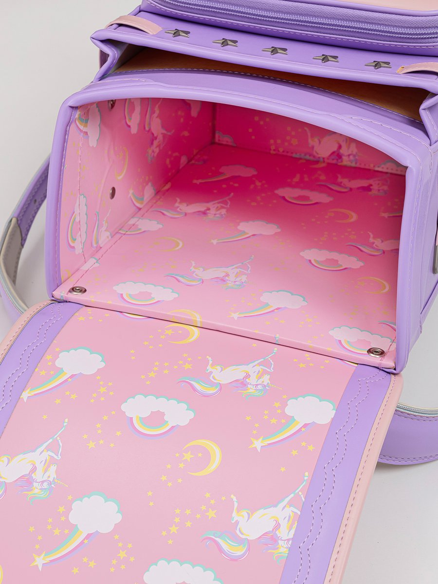 fafaランドセル クラリーノ スカラップ刺しゅう キューブ型 POWDER PINK×LILAC