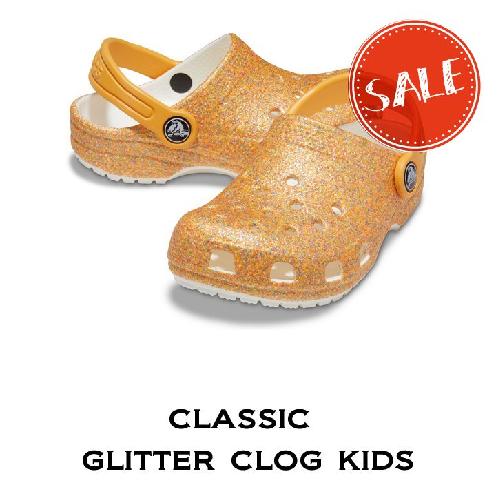 クロックス crocs【キッズ サンダル】Classic Glitter Clog Kids/クラシック グリッター クロッグ キッズ |オレンジシャーベットグリッター｜## :205441-9BE:crocs正規販売代理店 fam - 通販 - Yahoo!ショッピング