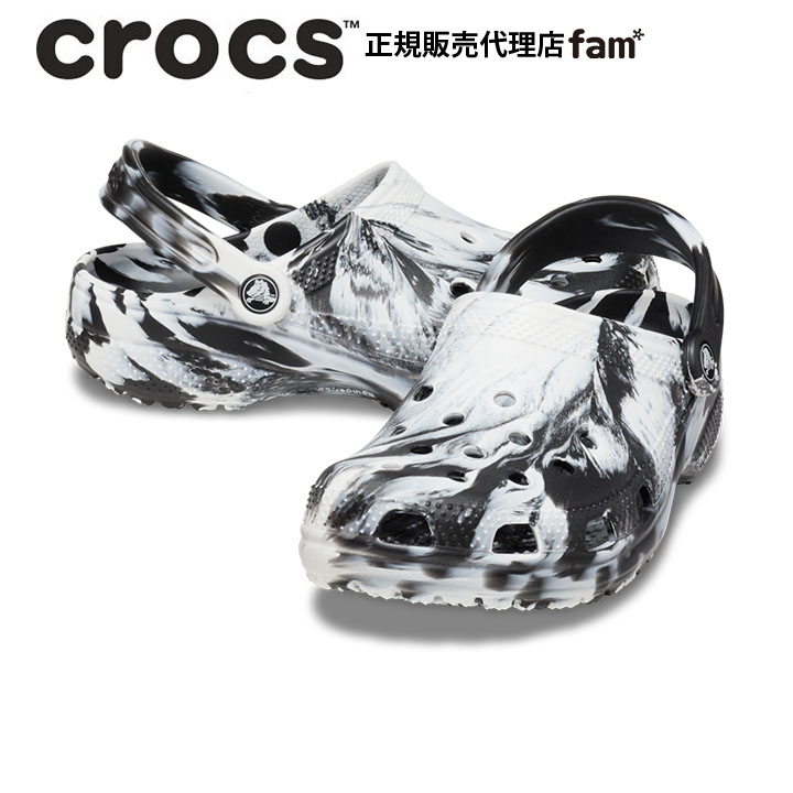 クロックス crocs【メンズ レディース サンダル】Classic Marbled Clog/クラシック マーブルド クロッグ/ホワイトxブラック｜☆ | crocs | 01