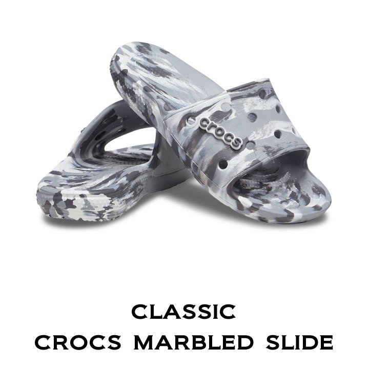 人気デザイナー crocsClassic クラシック クロックス Marbled ホワイトxブラック Sandal Crocs サンダル マーブルド  シューズ