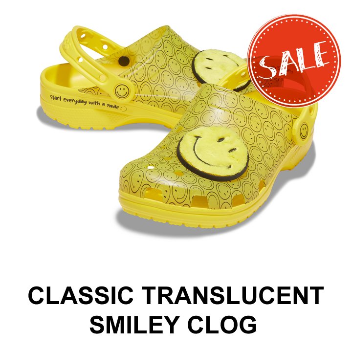 クロックス crocs【メンズ レディース サンダル】Classic Translucent Smiley Clog/クラシック トランスルーセント スマイリー  クロッグ｜## :207213-90h:crocs正規販売代理店 fam - 通販 - Yahoo!ショッピング