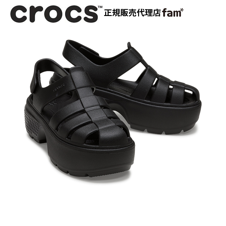 ★CROCS★STOMP★STUDMTLLCFISHERMANSANDAL★ヒール高さ6.5cm★ NEW CROCS STOMP FISHERMAN SANDAL HIGH SHINE 210057-3WH GREEN