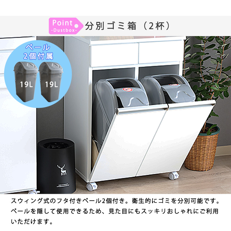 キッチンカウンター ゴミ箱 収納 2分別 完成品 ラック ふた付きペール