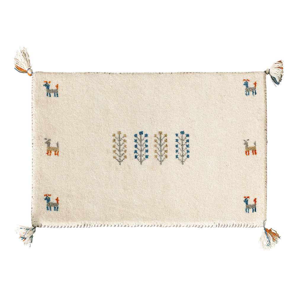 ウールギャベ 手織り60×90cm 玄関マットサイズ フリンジ&amp;タッセル付新品 玄関 マット 60×90cm ギャッベ 手織り ウール 天然素材 保温 丈夫 へ