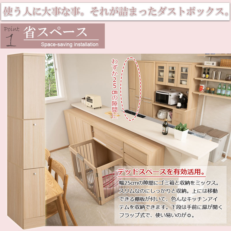 キッチン 隙間収納 ゴミ箱 2分別 ダストボックス 幅25 分別 リビング