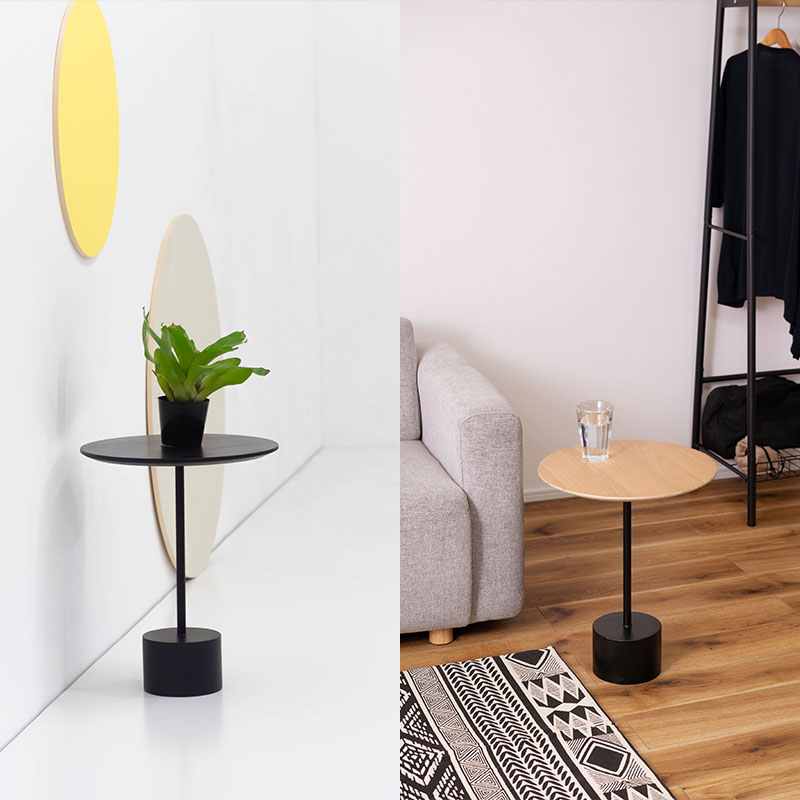 サイドテーブル 丸型 おしゃれ 天然木 アイアン ナイトテーブル ソファ