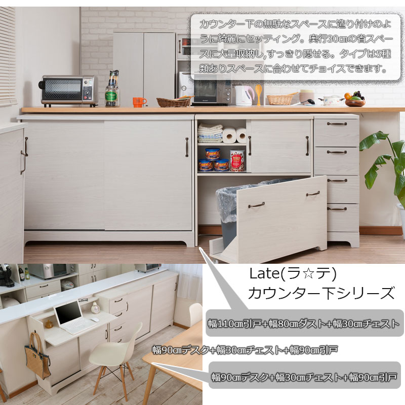 カウンター下収納 2分別 ダストボックス付き 幅80cm キャビネット