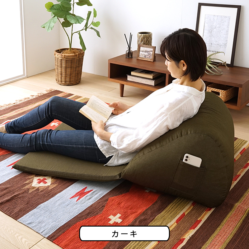 H 新品 クッション ソファ  カーキ 座椅子 デニム 北欧 こたつ 座卓 座椅子 国産 こたつ 腰当て クッション スマホ ソファ こたつ用