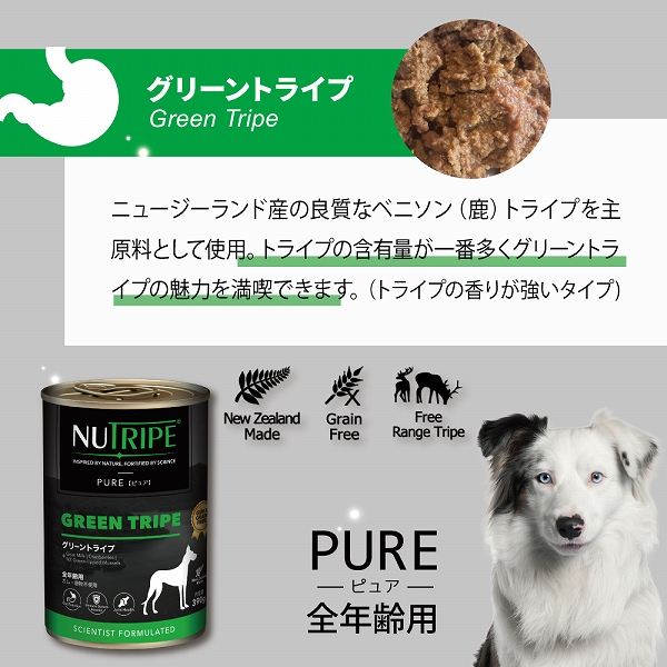 【まとめ買い12缶×390g】グリーントライプ 390g 全年齢用 犬 NUTRIPE PURE ニュートライプ ピュア | NUTRIPE | 01