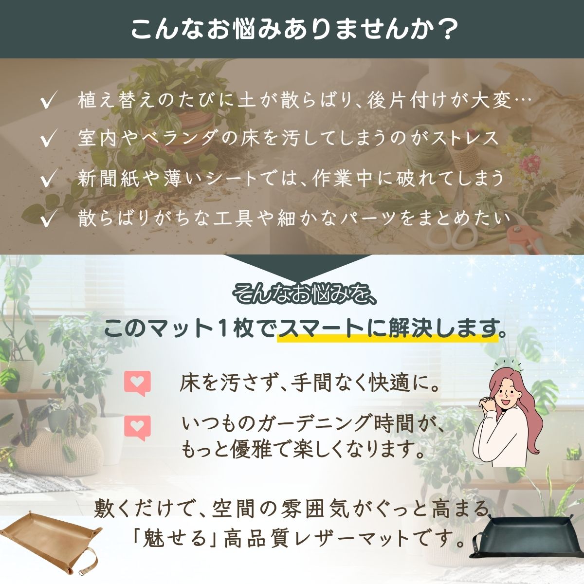 園芸シート ガーデニングシート 高品質PUレザー 75×50cm 撥水 防水