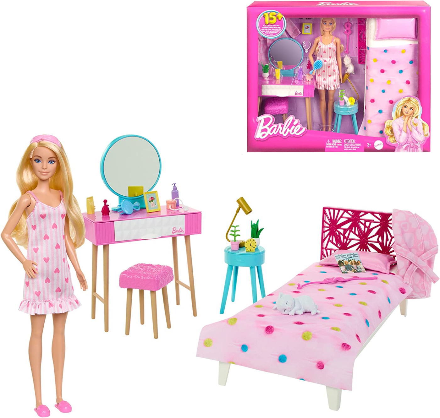 バービー かわいいピンクなベッドルーム 寝室 化粧台 ブロンドヘア