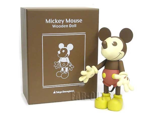 ミッキー&ミニー 木製ドール 2点セット ベンチ付き マホガニー 人形
