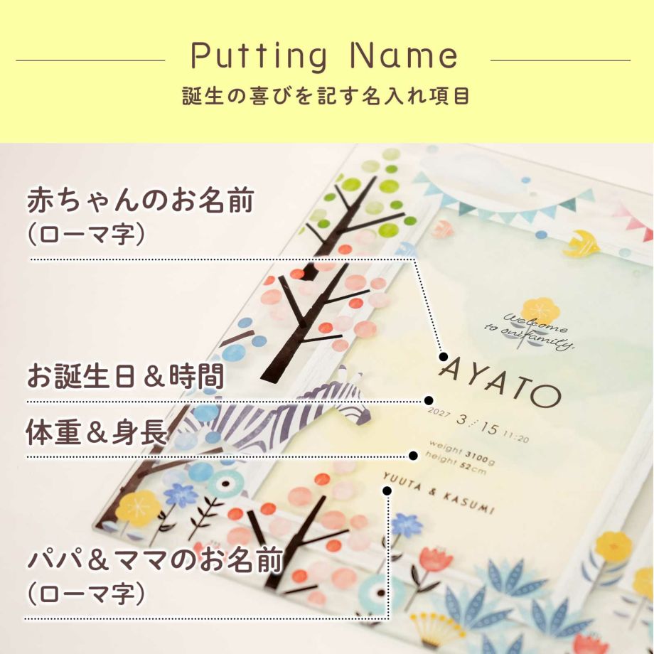誕生の喜びを記す命名書名入れ項目