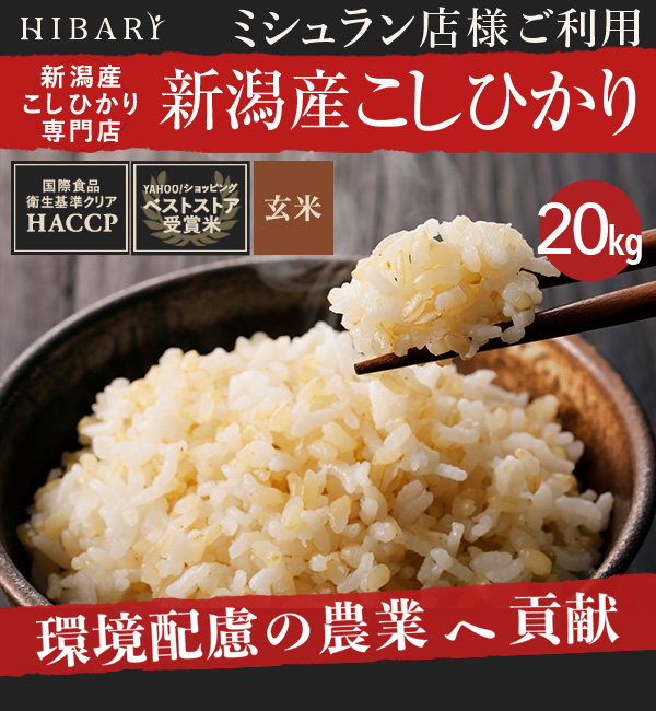 【新米】 米 玄米 20kg 令和5年産 新潟県産コシヒカリ HIBARI 5kg×4袋 ミシュラン店様御用達 3年連続ベストストア賞受賞 プレミアム米 産直 産地限定｜farmex