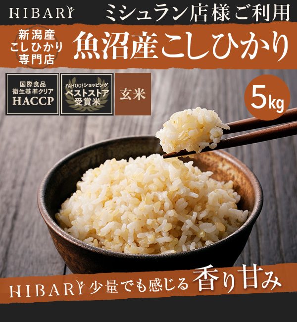 全国一律送料無料 米 玄米 5kg 令和4年産 魚沼産コシヒカリ HIBARI