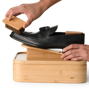 GUDEE シューケアボックス 靴磨き 靴磨きセット道具 収納 馬毛ブラシ付き シューケアキット 竹 RICO Bamboo shoe shine valet box グディ fbl69c888002の画像