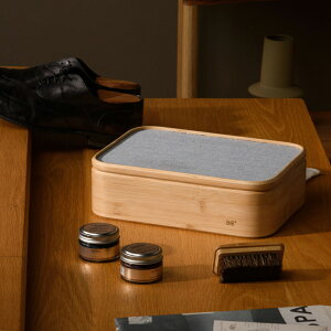 GUDEE シューケアボックス 靴磨き 靴磨きセット道具 収納 馬毛ブラシ付き シューケアキット 竹 RICO Bamboo shoe shine valet box グディ fbl69c888002の画像