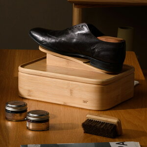 GUDEE シューケアボックス 靴磨き 靴磨きセット道具 収納 馬毛ブラシ付き シューケアキット 竹 RICO Bamboo shoe shine valet box グディ fbl69c888002の画像