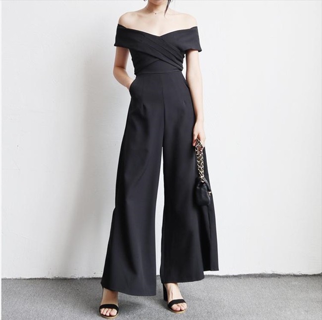 極美品:GIRL オフショルダーオールインワン パンツドレス 大きい 2L レース七分袖ワイドレッグパンツドレス・オールインワン（パンツ