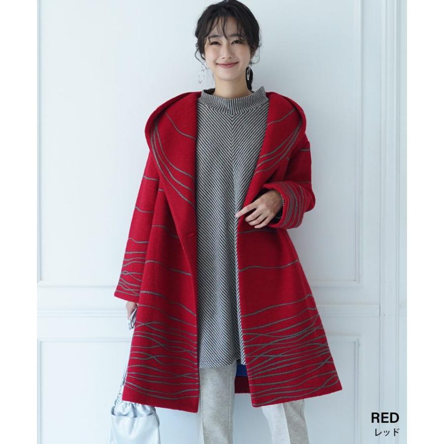 コート ウール 混 ライン 刺繍 長袖 襟付き フレア 高級感 ダッフルボタン あったか リッチ koibitomisaki 恋人岬 コイビトミサキ コート ウール 混 ライン 刺繍 長袖 襟付き フレア 高級感 ダッフルボタン あったか リッチ koibitomisaki 恋人岬 コイビトミサキ