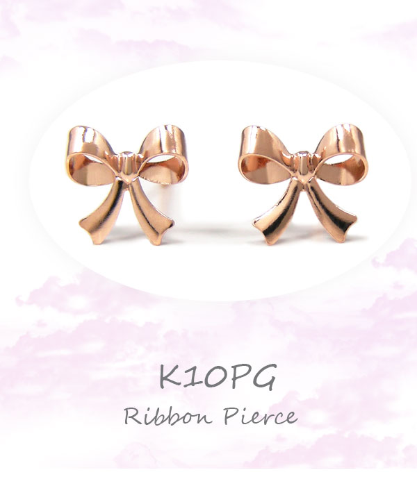 リボン ピアス ピンク ゴールド K10PG 10k 10金 ピンクゴールド