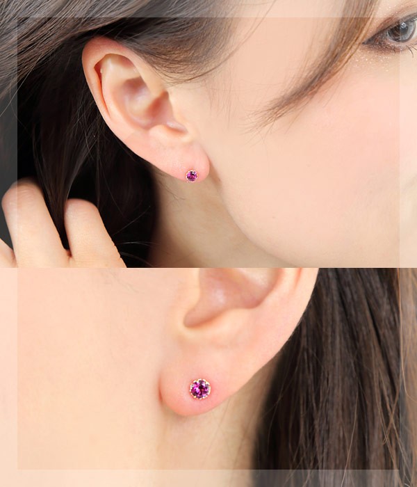 ロードライトガーネット ピアス K18PG 18k 18金 4mm ピンク