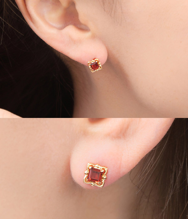 ガーネット　濃いピンクレッド　K18YG 18金ピアス 楽天市場】ピアス ガーネット ピアス 18k 揺れる 18金 K18 大粒
