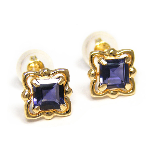 アイオライト　K18YGアメリカンピアス　刻印あり K18YG e＿Grain アメリカンピアス | ete bijoux