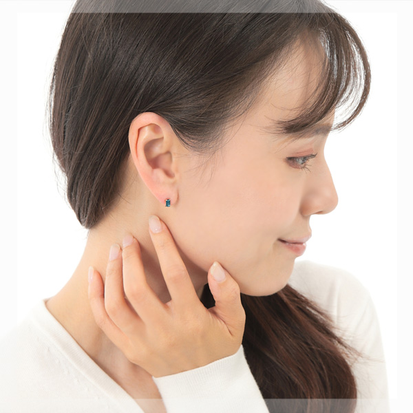 ロンドン ブルートパーズ ピアス バゲットカット K10YG 10金 10k
