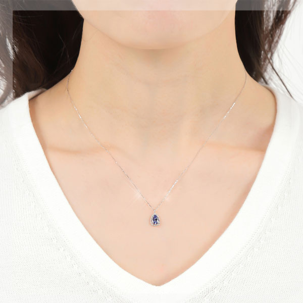 タンザナイト ネックレス ドロップ 雫 露 K10WG 10k 10金