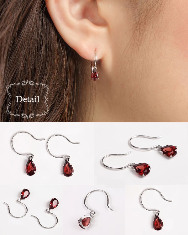 ガーネット 雫 フック ピアス ジプシーピアス ホワイト ゴールド
