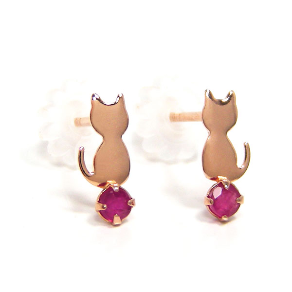 ルビー ピアス ネコ ねこ 猫 K10PG 10k 10金 ピンクゴールド