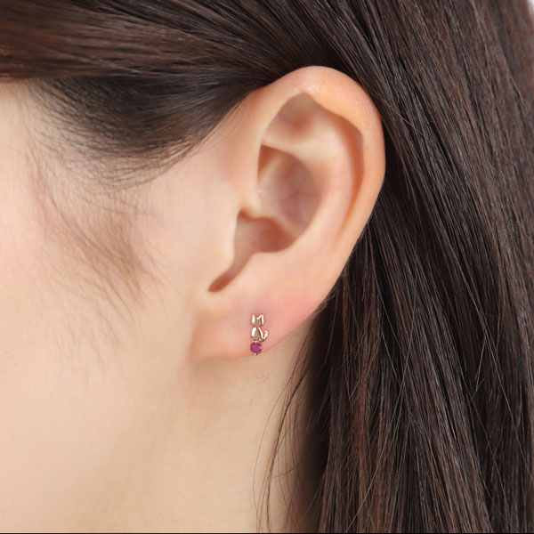 ルビー ピアス ネコ ねこ 猫 K10PG 10k 10金 ピンクゴールド
