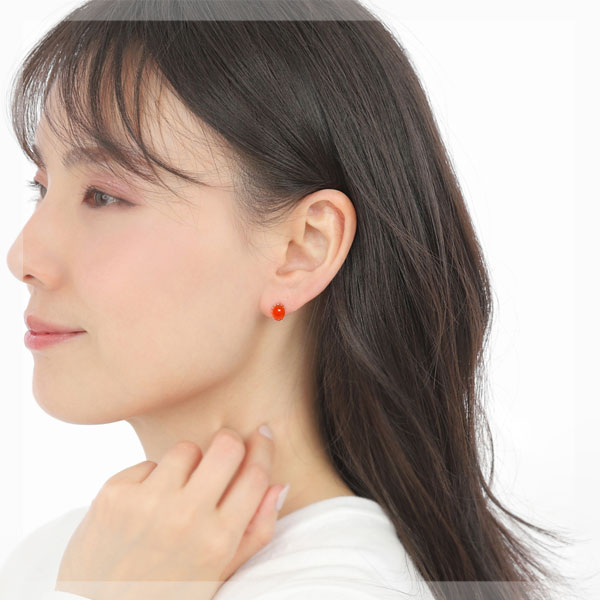 カーネリアン ピアス K10PG 10k 10金 ピンク ゴールド 赤メノウ