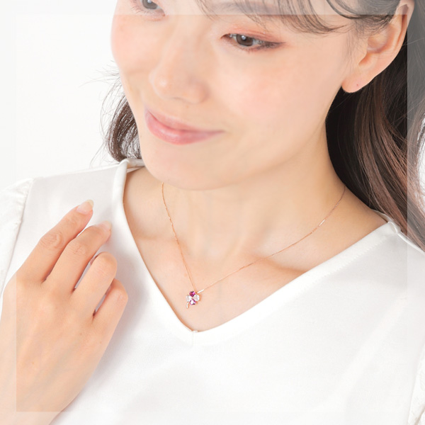 クローバー ネックレス K10PG ロードライトガーネット ローズ