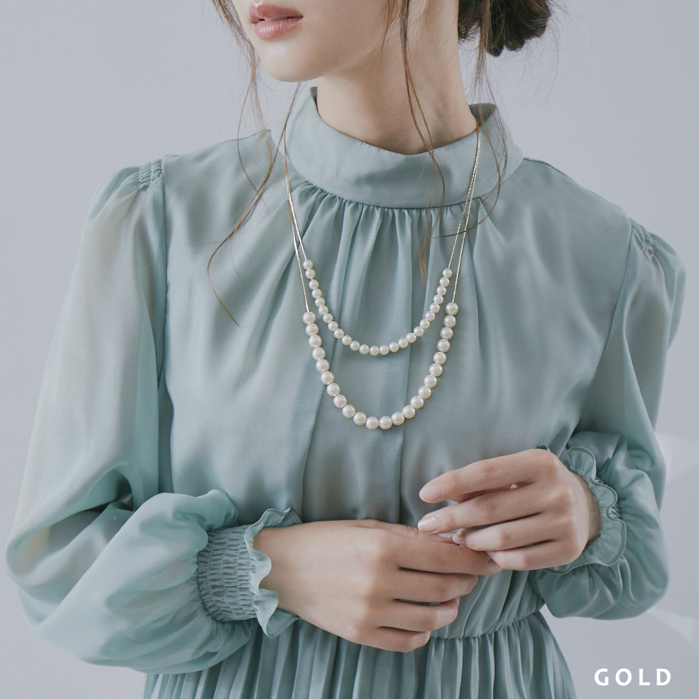 niana パーティー アクセサリー ネックレス パール ビジュー2連