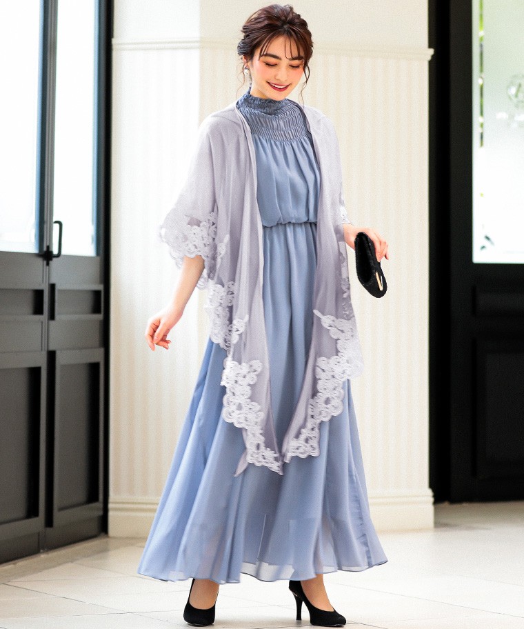 結婚式 袖付き ストール ショール レースストール 刺繍 シフォン