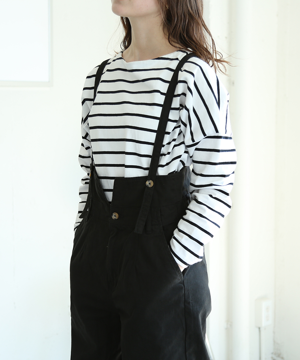 Fashion Letter サスペンダー付きハイウェストツイルパンツ